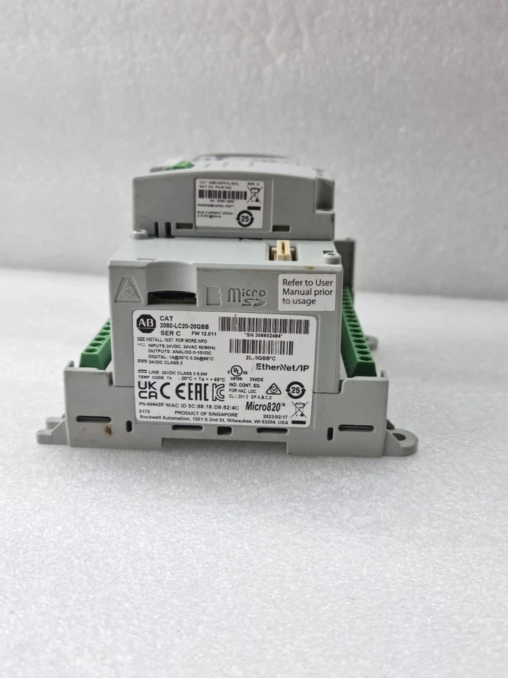 USED WORKING ALLEN BRADLEY 2080-LC20-20QBB MICRO820 ETHERNET IP PLC WITH MODULE